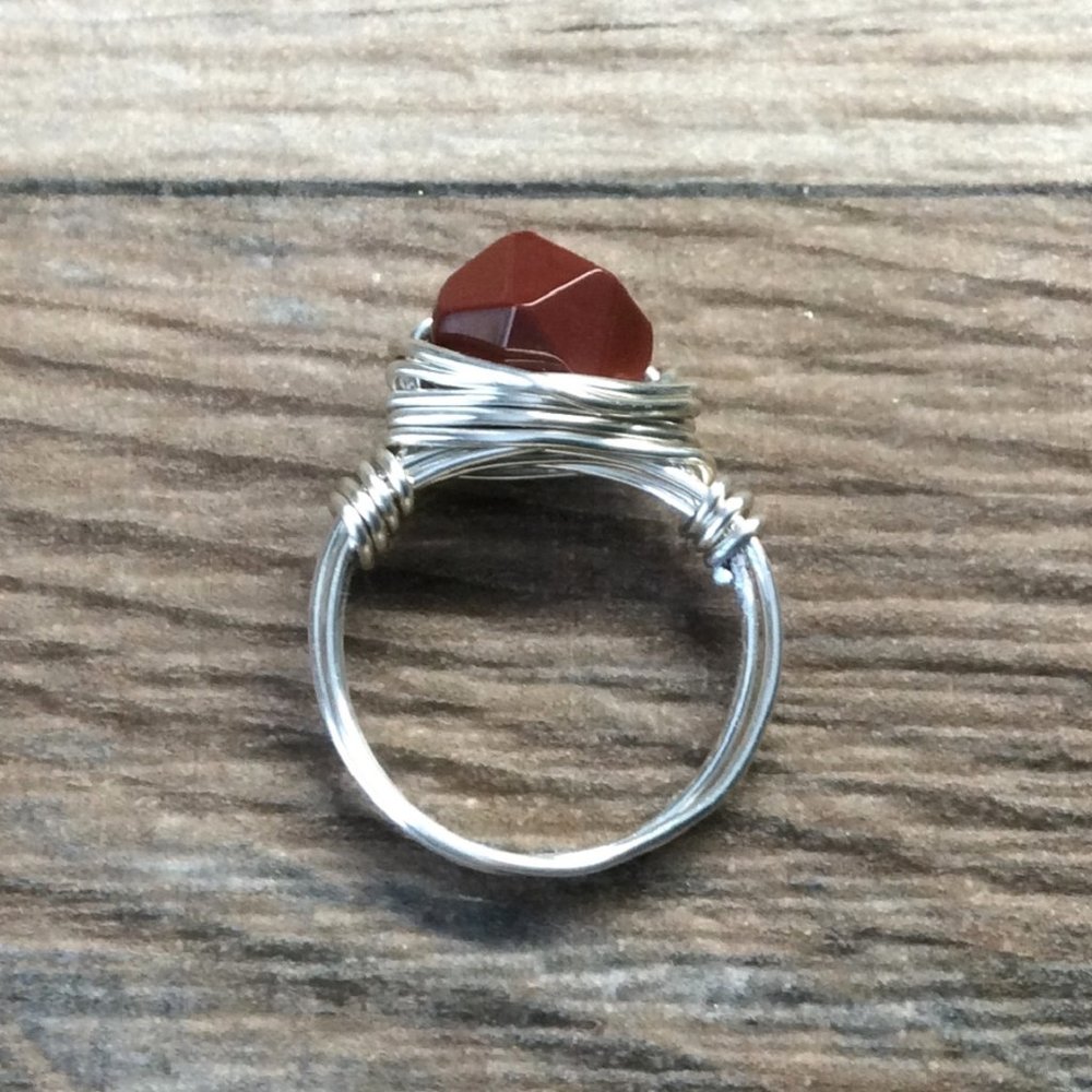 Red Jasper ring - Sterling silver, Red gemstone ring